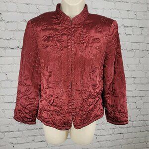 Spenser Evening Red 100% Silk Beaded Embroidered Leaves Lined Jacket Size 8